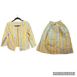 Miao Moda Women's Matching Set Jacket and Midi Skirt Yellow Gray Stripe Small